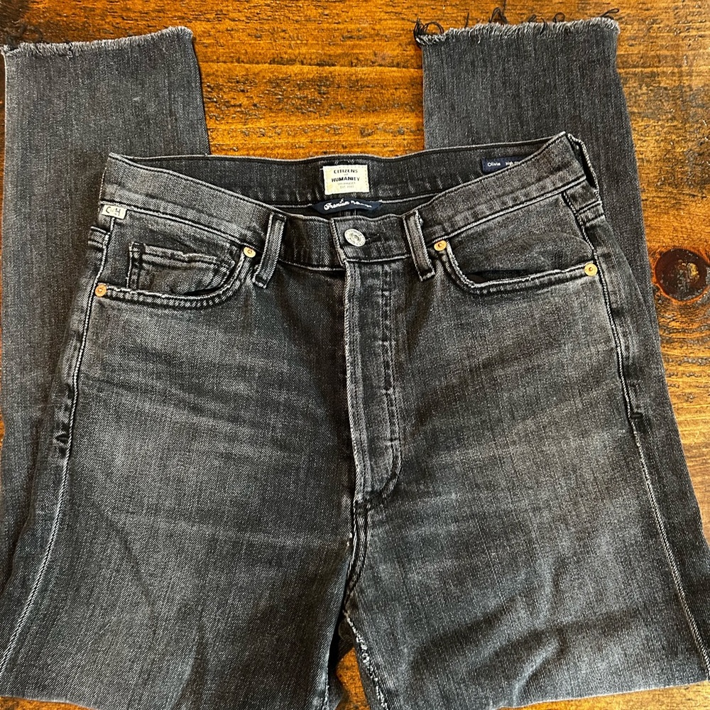 Citizens of Humanity Olivia Hi-Rise Slim Ankle Black Distressed Skinny Jeans 28